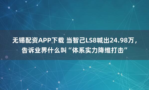无锡配资APP下载 当智己LS8喊出24.98万，告诉业界什么叫“体系实力降维打击”